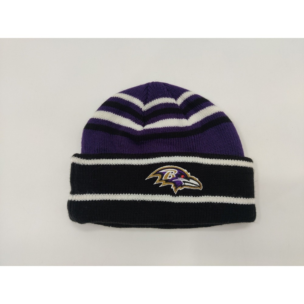 Baltimore Ravens NFL‎ Striped Cuffed Beanie Knit Hat Purple Black White One Size